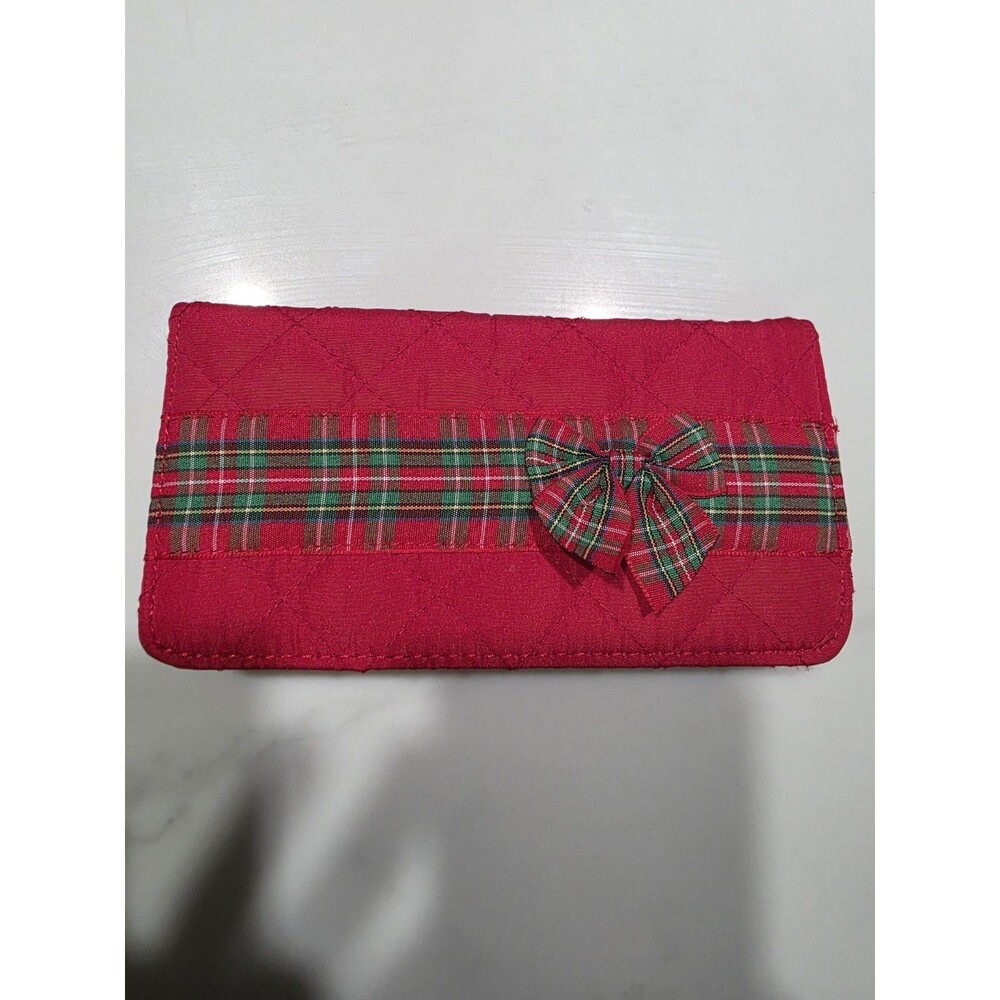 Red/Green Quilted Plaid Bow Checkbook Wallet Credit Card Holiday Christmas